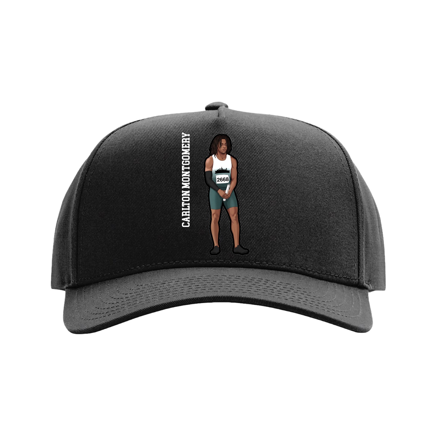 Full Fabric Five-Panel Champ Cap — Name Vertical in Black