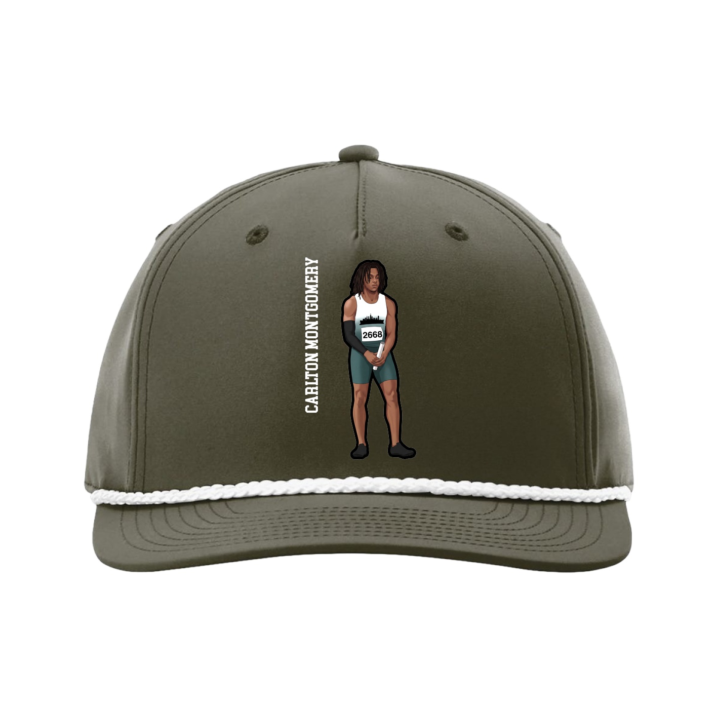 Five-Panel Classic Rope Cap — Name Vertical in Green