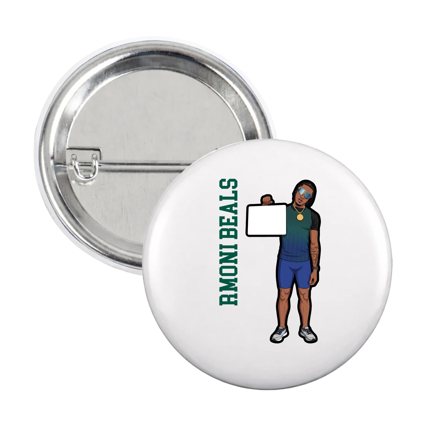 Game Day Button — Name Vertical in White