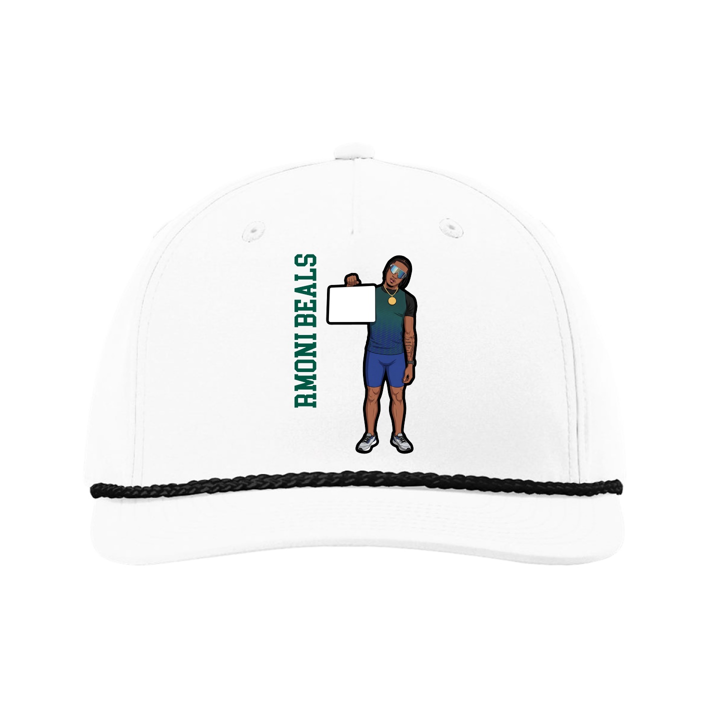 Five-Panel Classic Rope Cap — Name Vertical in White