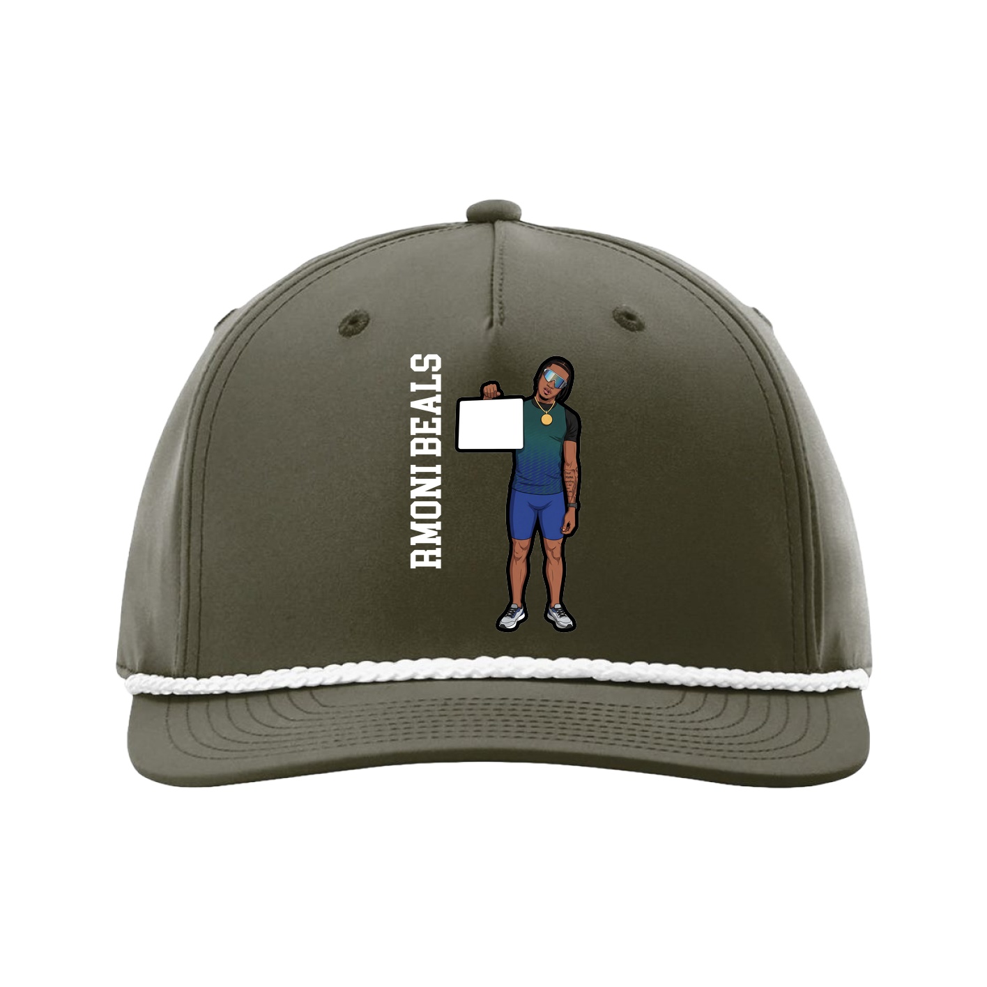 Five-Panel Classic Rope Cap — Name Vertical in Green