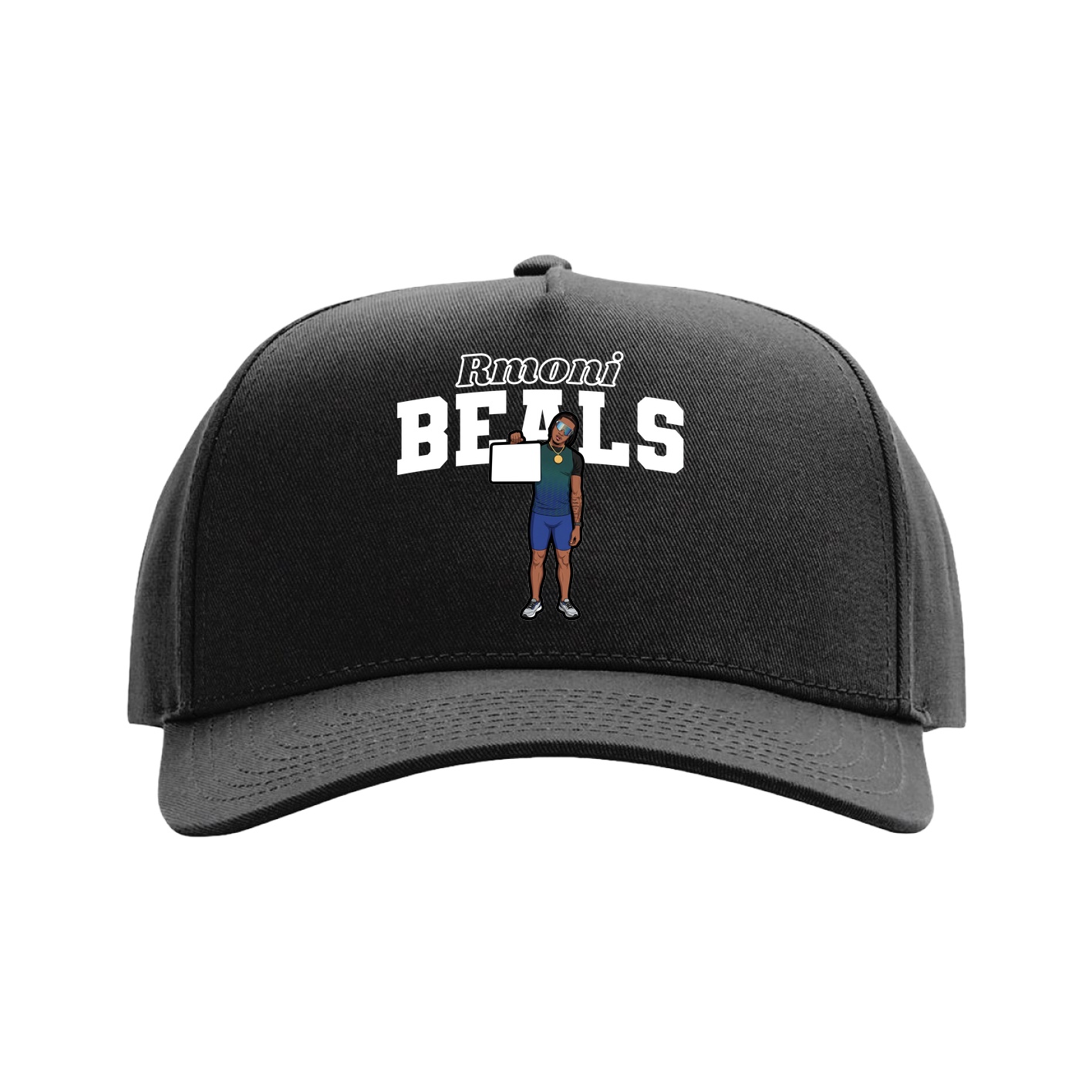 Full Fabric Five-Panel Champ Cap — Name Arch in Black