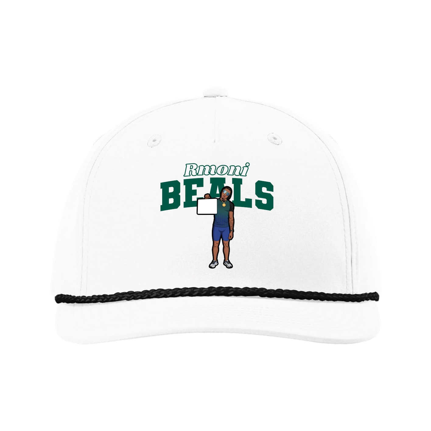 Five-Panel Classic Rope Cap — Name Arch in White
