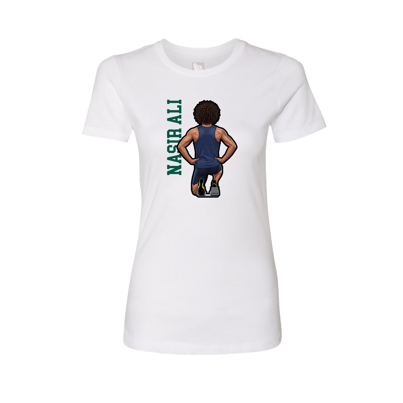 Fitted Women's Tee — Name Vertical in White