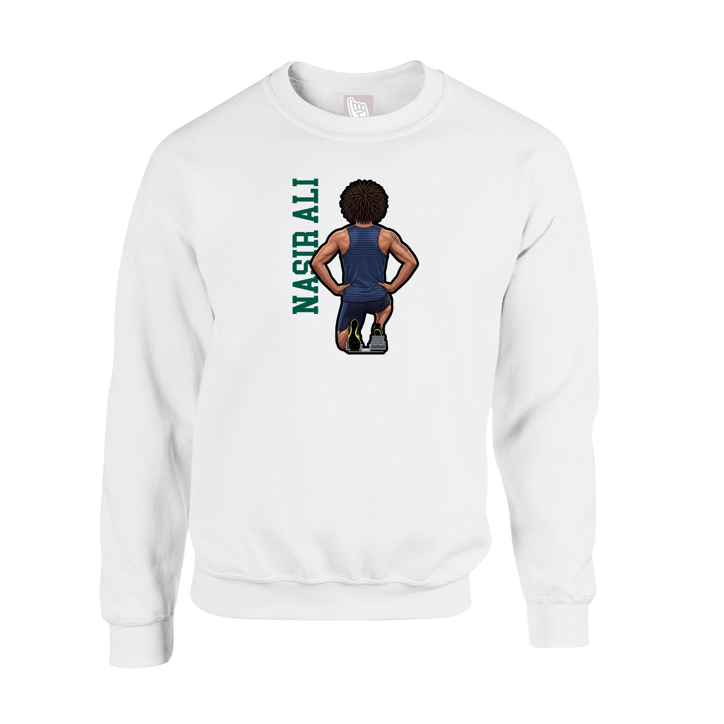 Fleece Crew — Name Vertical in White