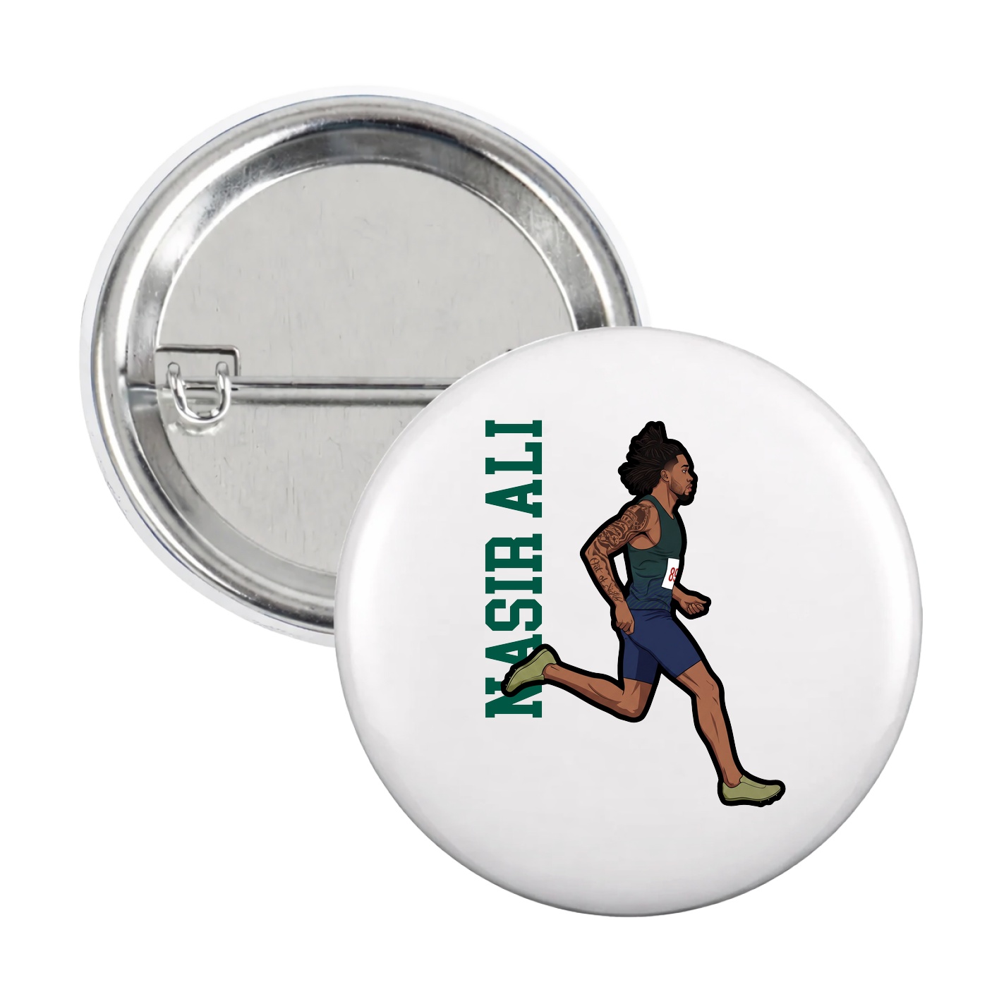 Game Day Button — Name Vertical in White