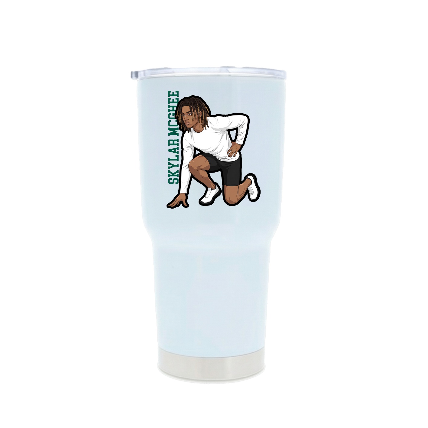 30oz Stainless Steel Tumbler — Name Vertical in White