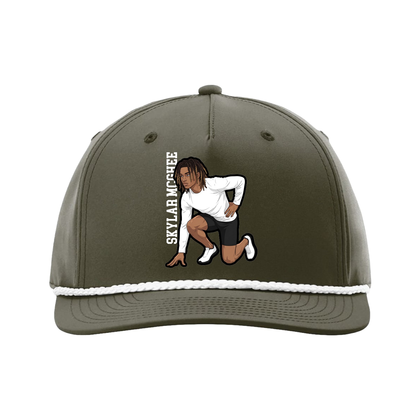 Five-Panel Classic Rope Cap — Name Vertical in Green