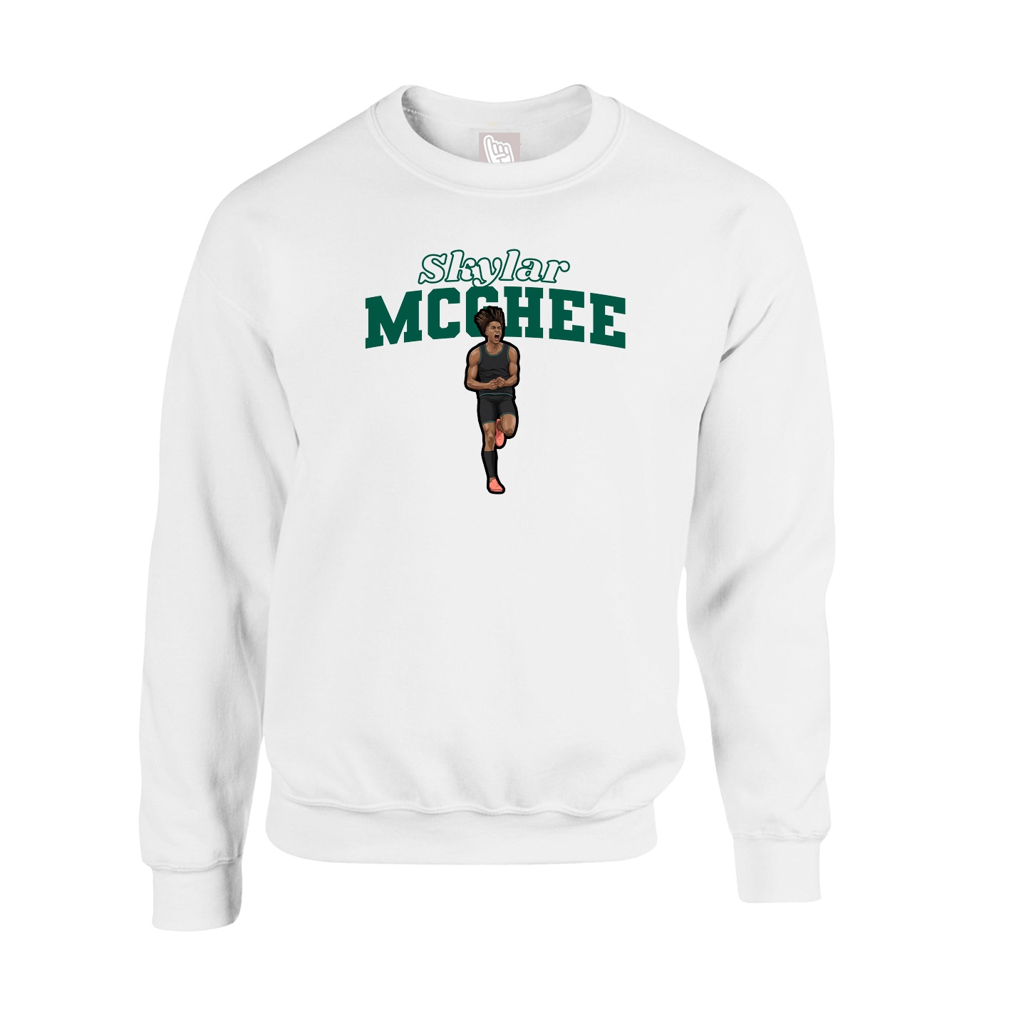 Fleece Crew — Name Arch in White