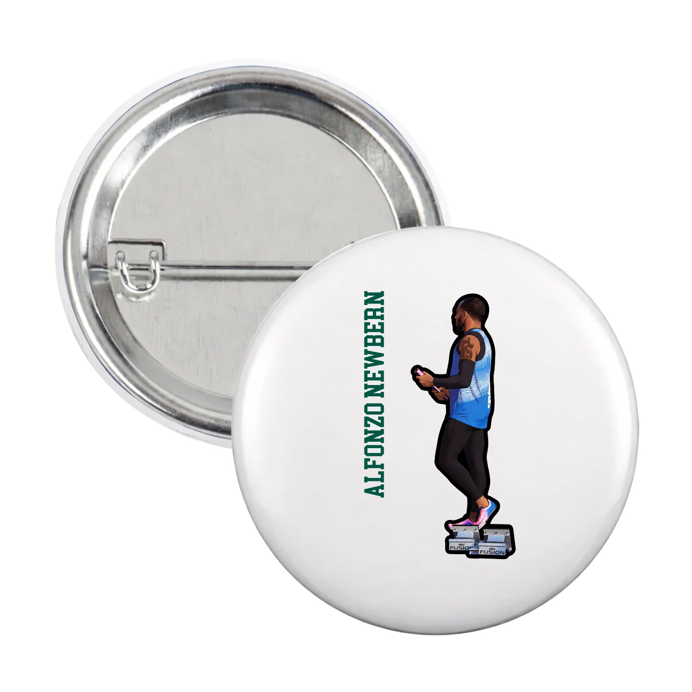 Game Day Button — Name Vertical in White