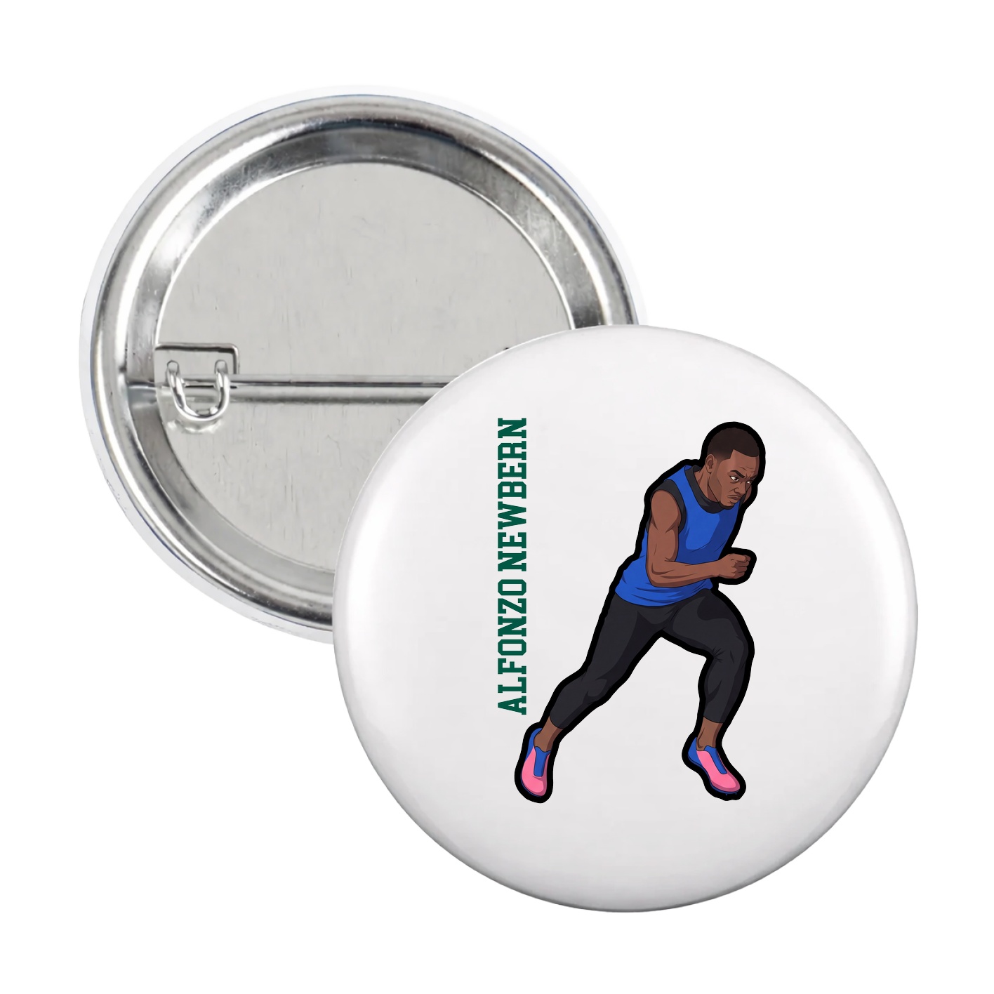 Game Day Button — Name Vertical in White