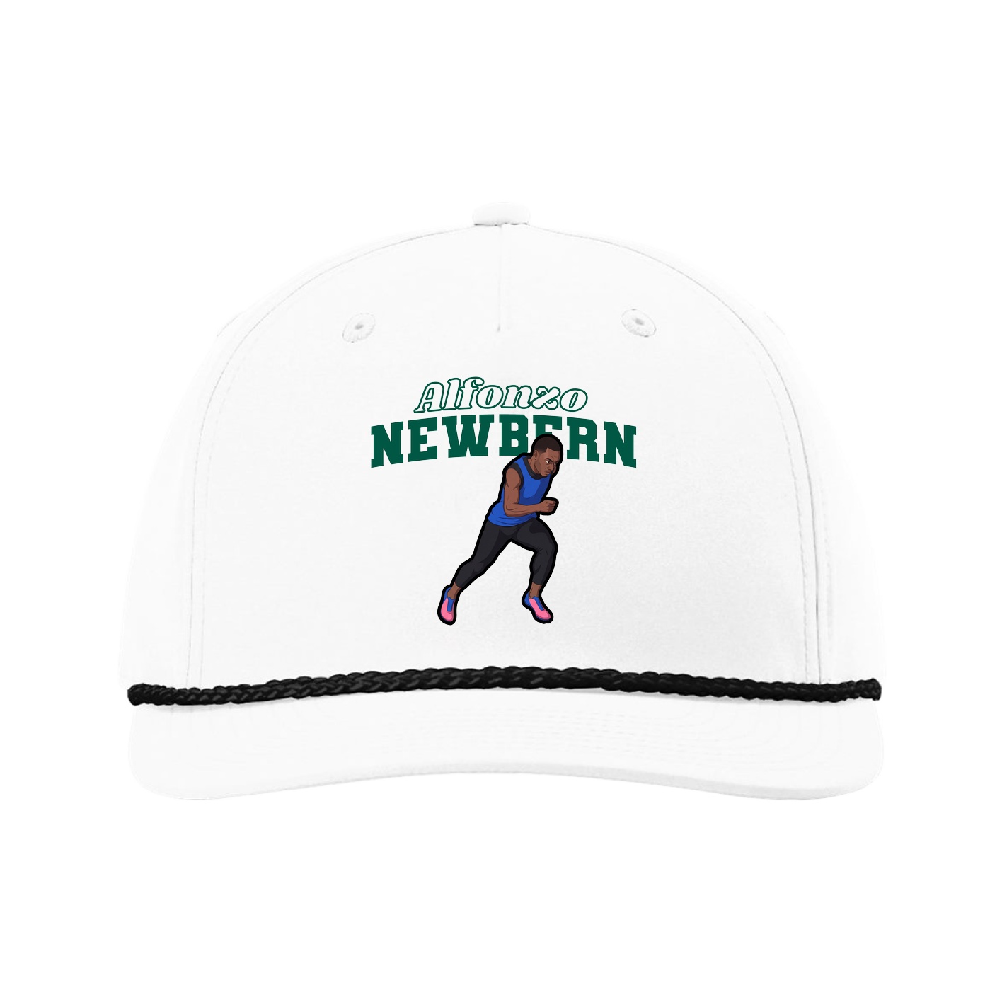 Five-Panel Classic Rope Cap — Name Arch in White