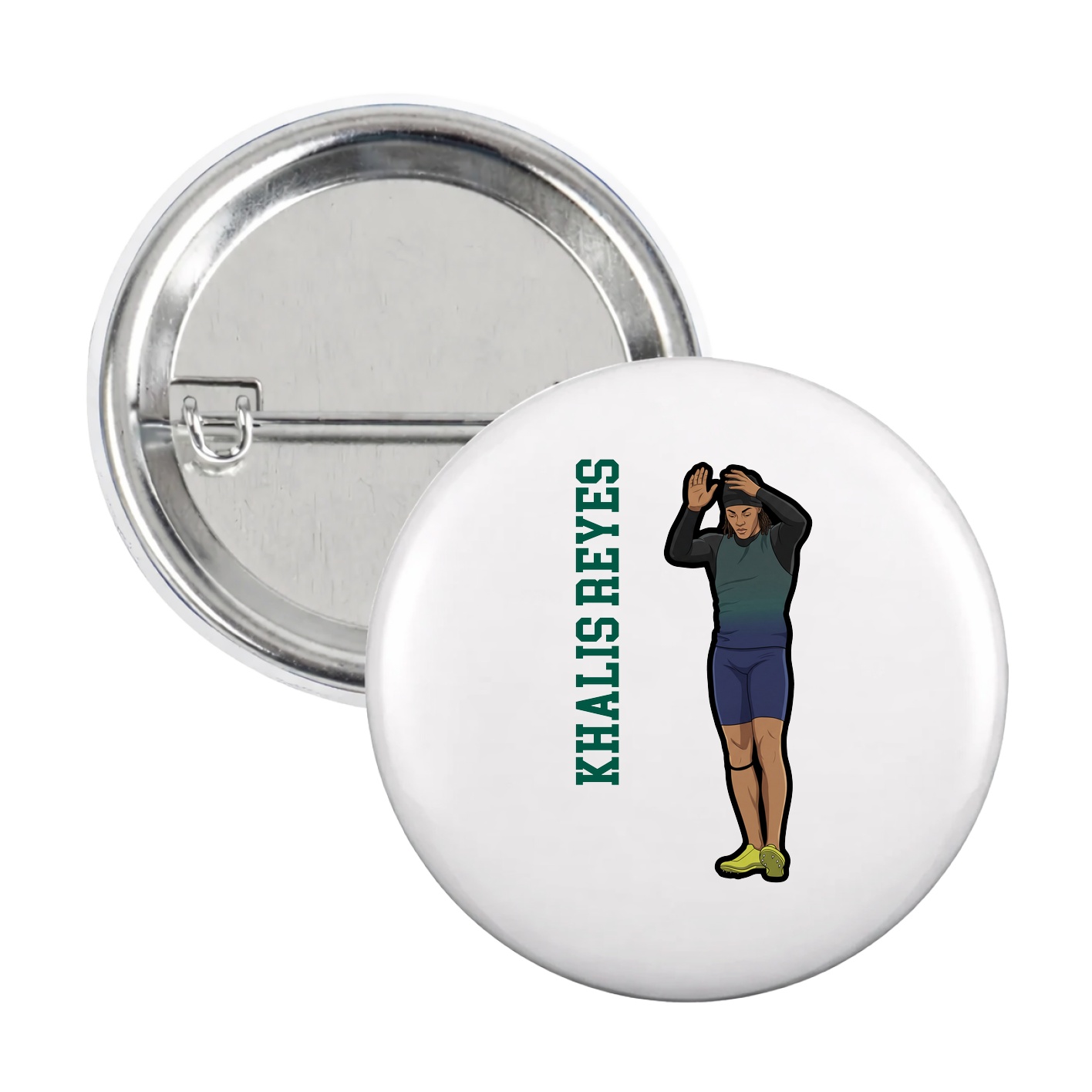 Game Day Button — Name Vertical in White