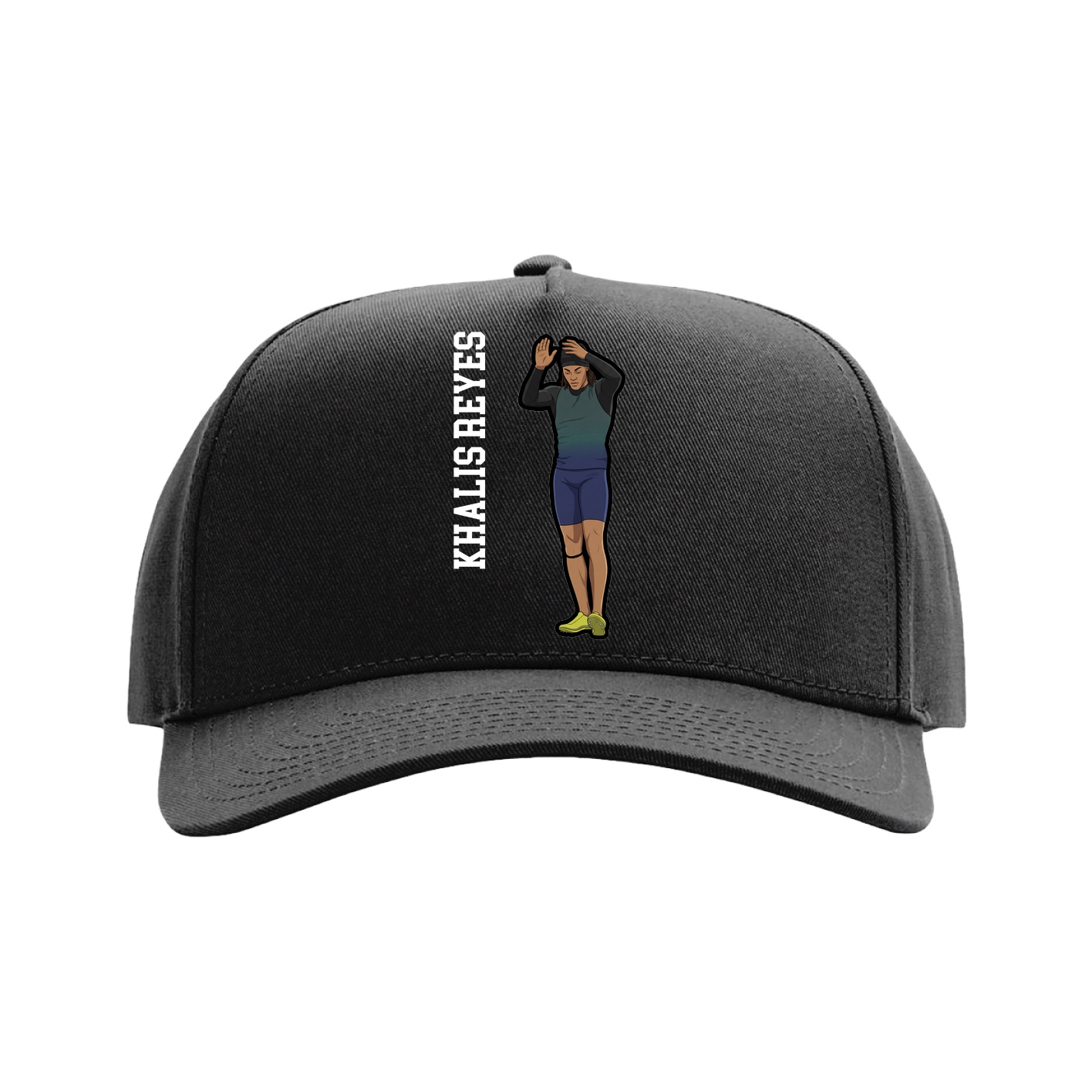 Full Fabric Five-Panel Champ Cap — Name Vertical in Black