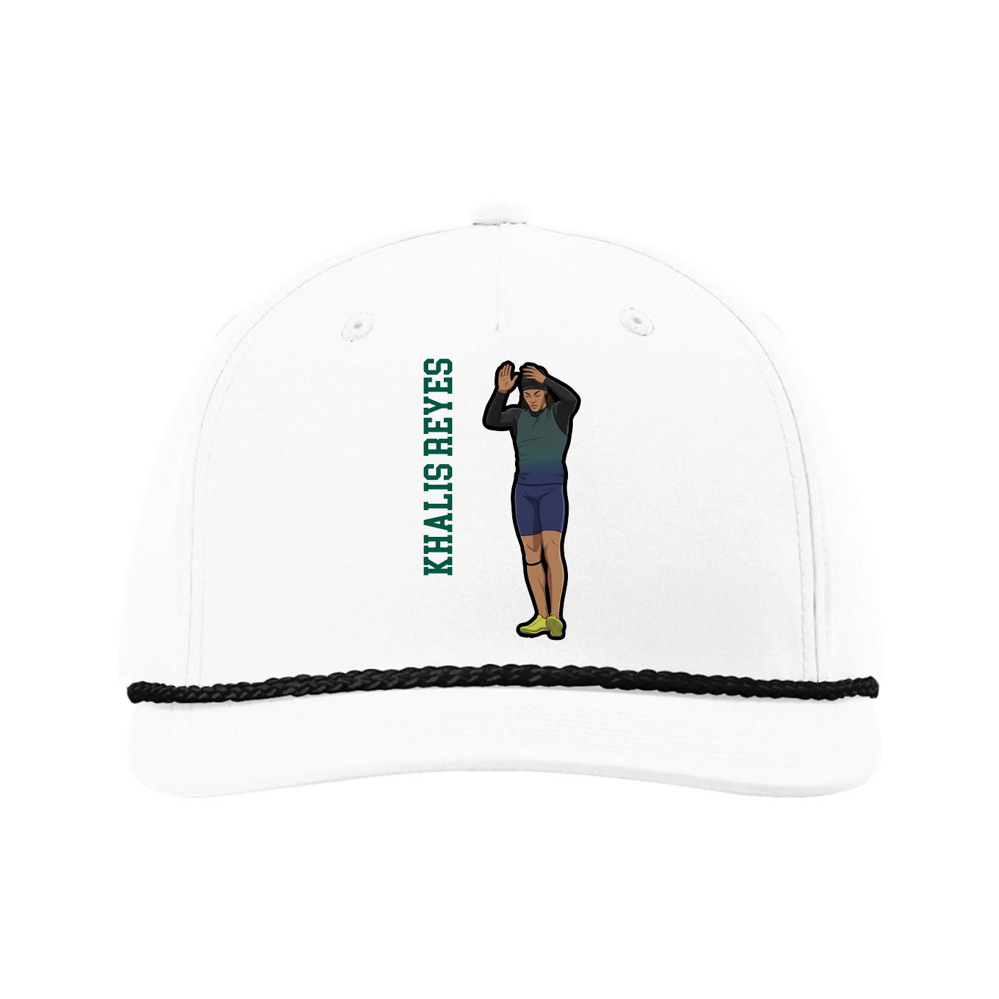 Five-Panel Classic Rope Cap — Name Vertical in White