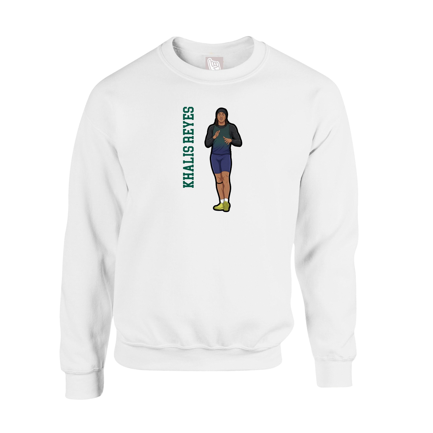 Fleece Crew — Name Vertical in White
