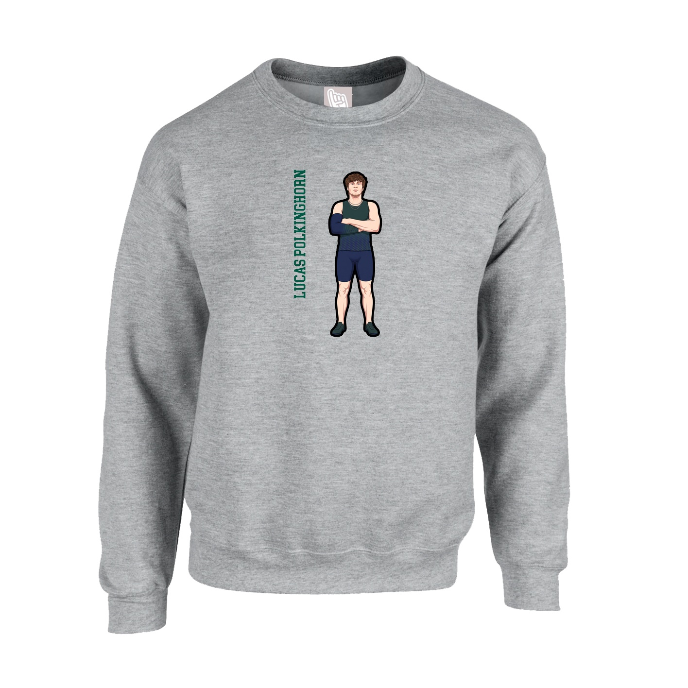 Fleece Crew — Name Vertical in Grey