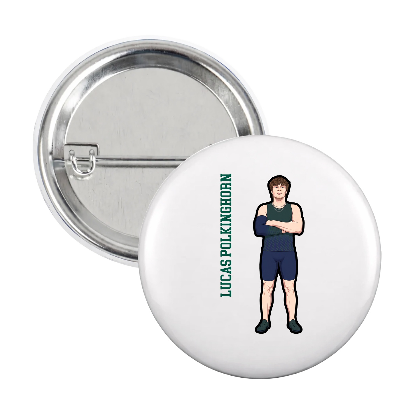 Game Day Button — Name Vertical in White