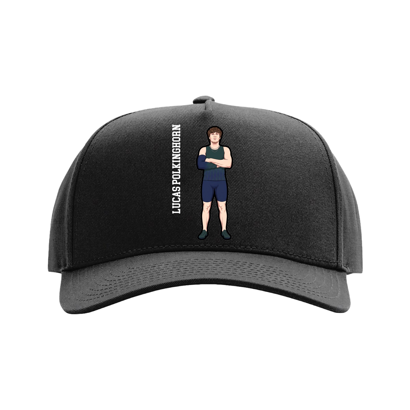 Full Fabric Five-Panel Champ Cap — Name Vertical in Black