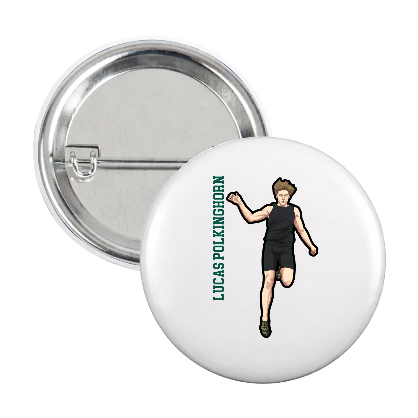 Game Day Button — Name Vertical in White