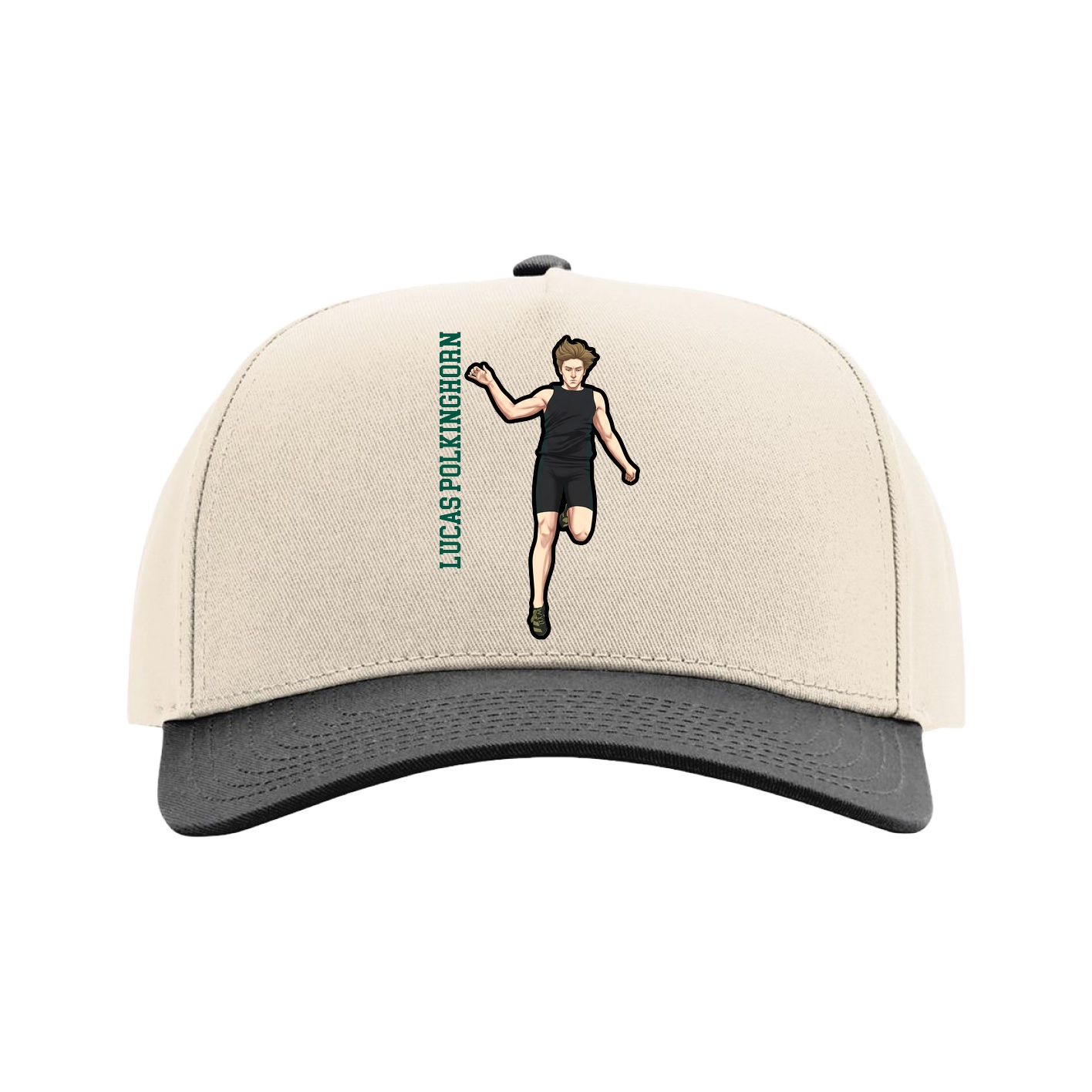 Full Fabric Five-Panel Champ Cap — Name Vertical in Cream/Black