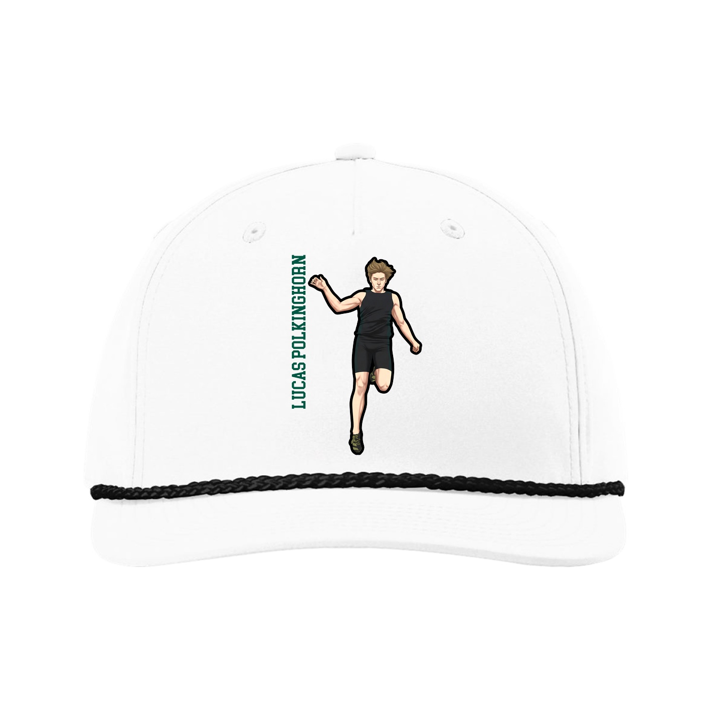 Five-Panel Classic Rope Cap — Name Vertical in White