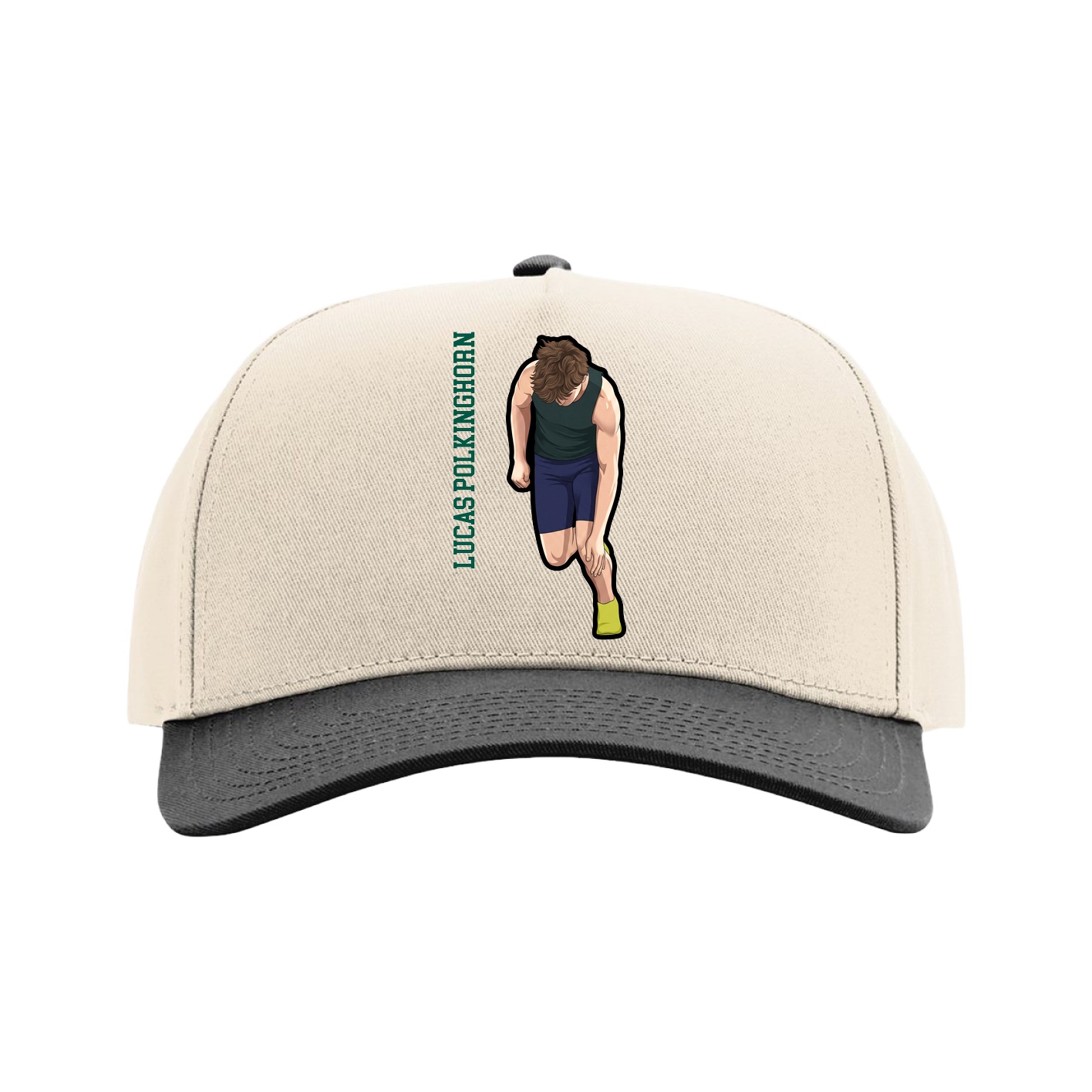 Full Fabric Five-Panel Champ Cap — Name Vertical in Cream/Black