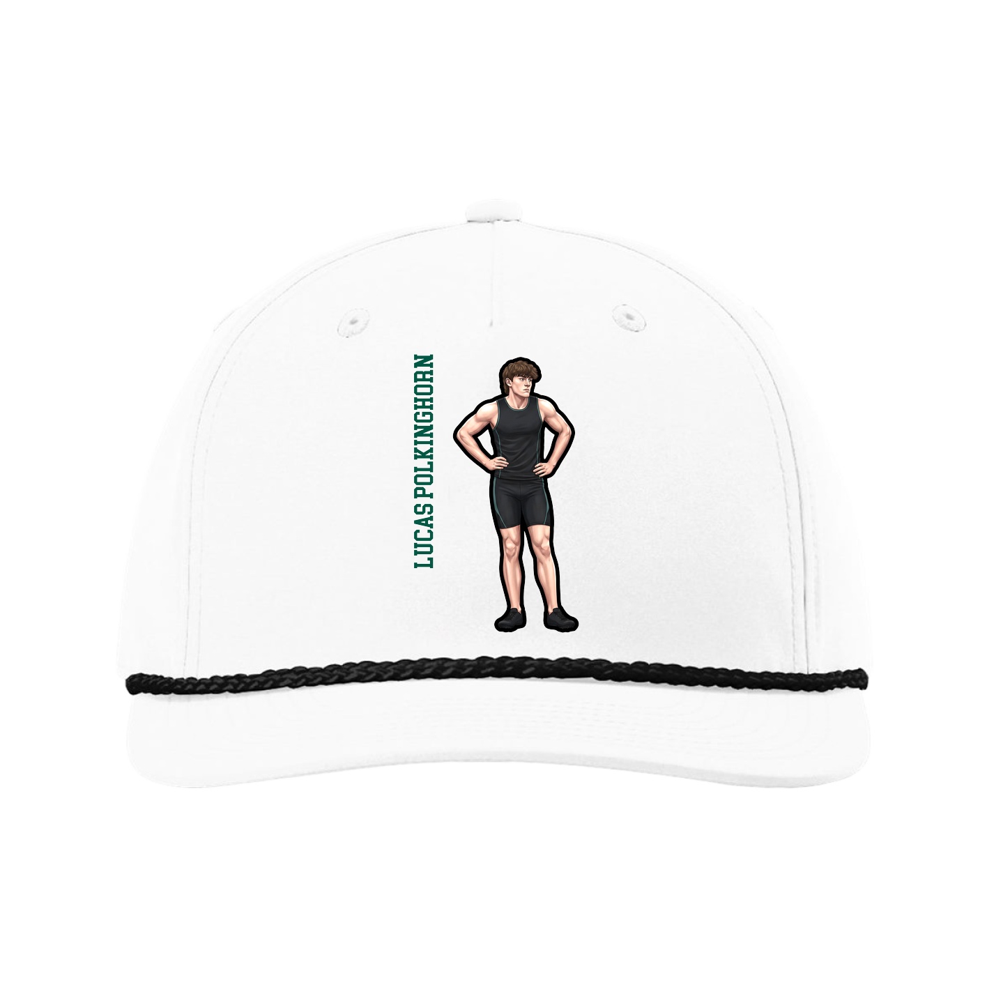 Five-Panel Classic Rope Cap — Name Vertical in White