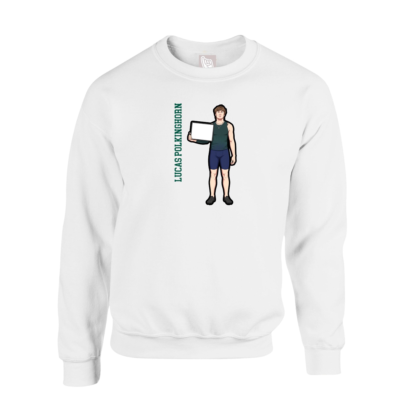 Fleece Crew — Name Vertical in White