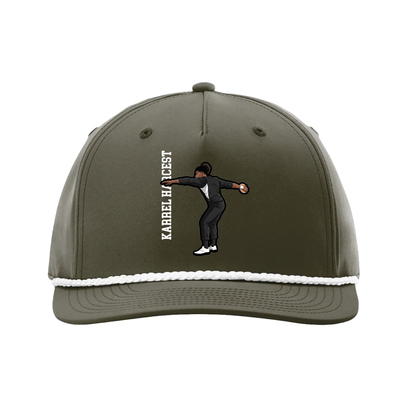 Five-Panel Classic Rope Cap — Name Vertical in Green