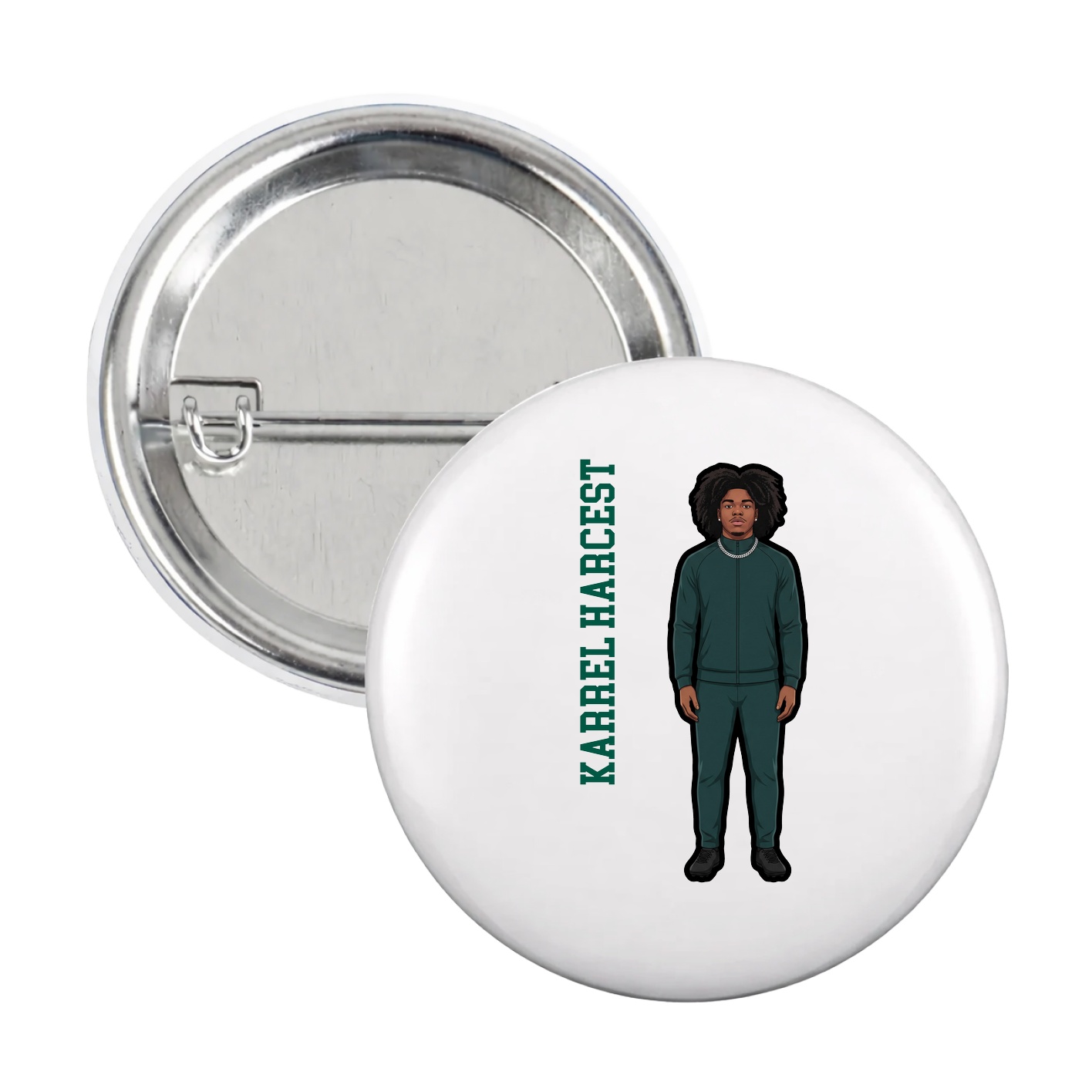 Game Day Button — Name Vertical in White