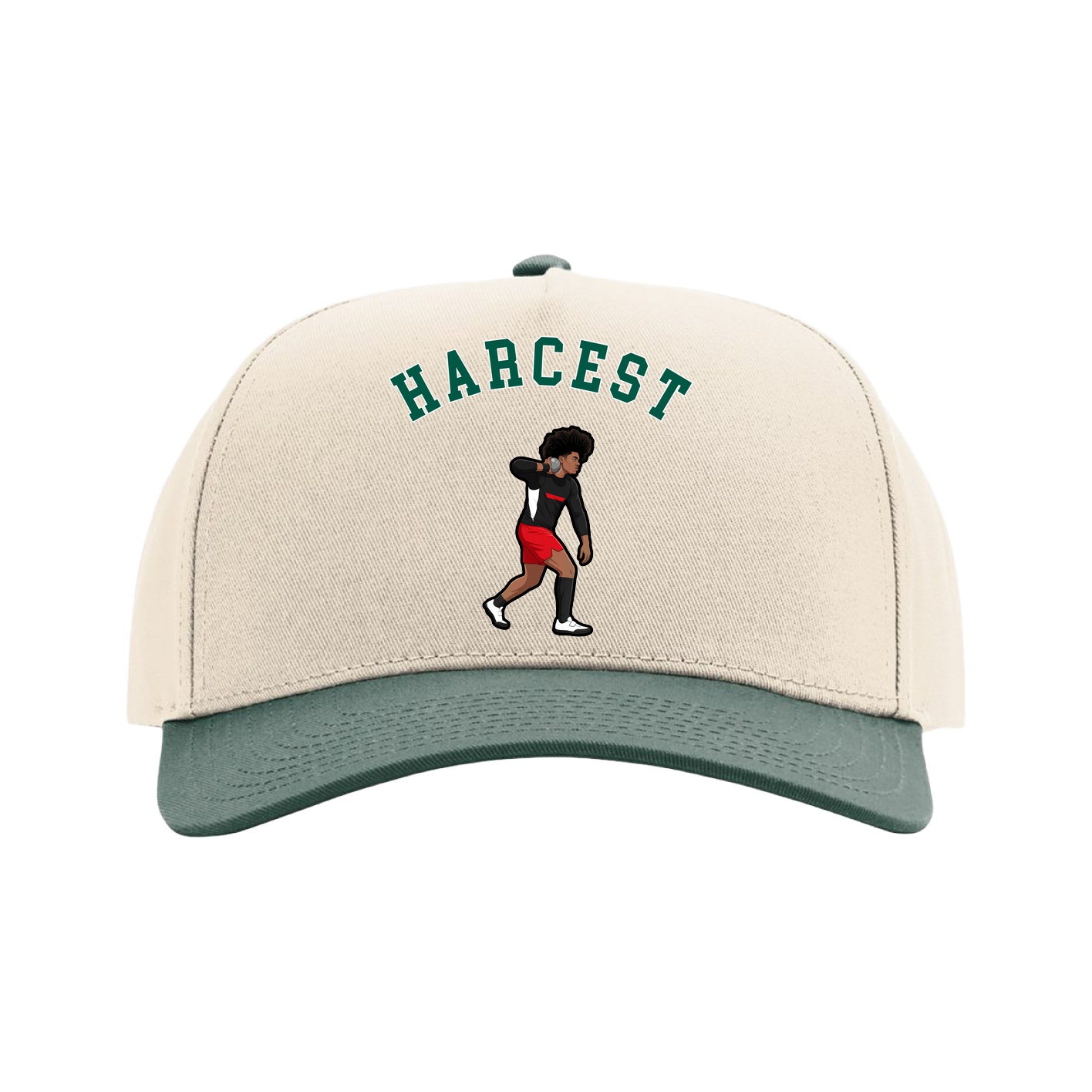 Full Fabric Five-Panel Champ Cap — Shirsey Arch in Cream/Green