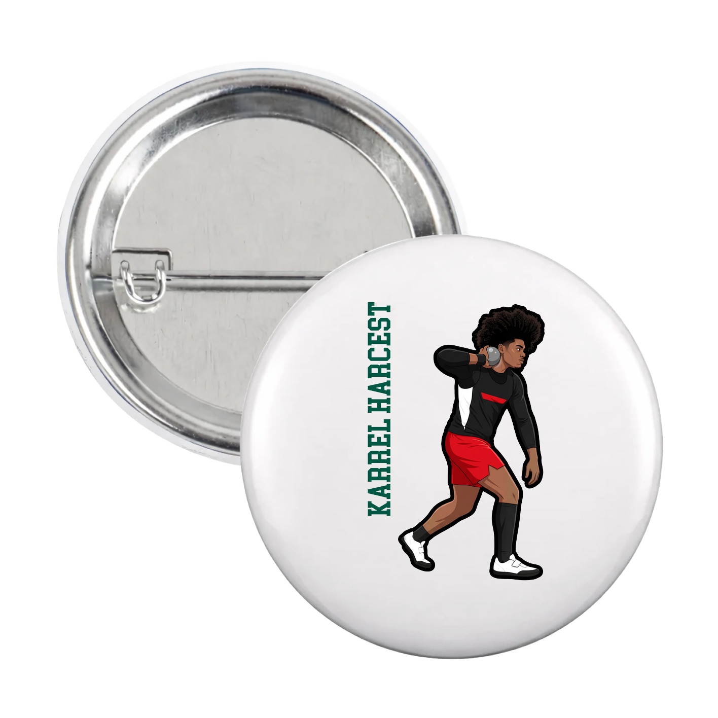 Game Day Button — Name Vertical in White