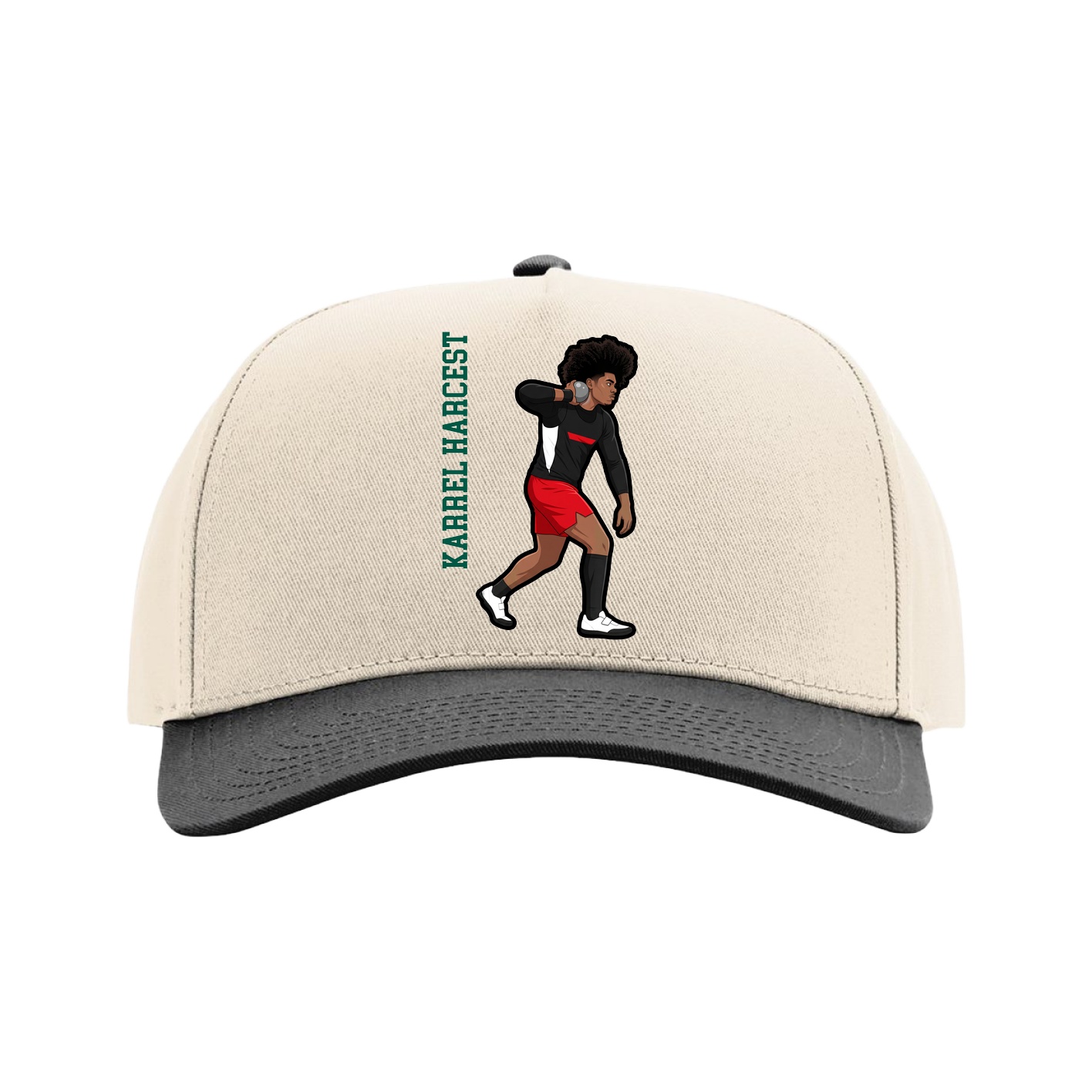 Full Fabric Five-Panel Champ Cap — Name Vertical in Cream/Black