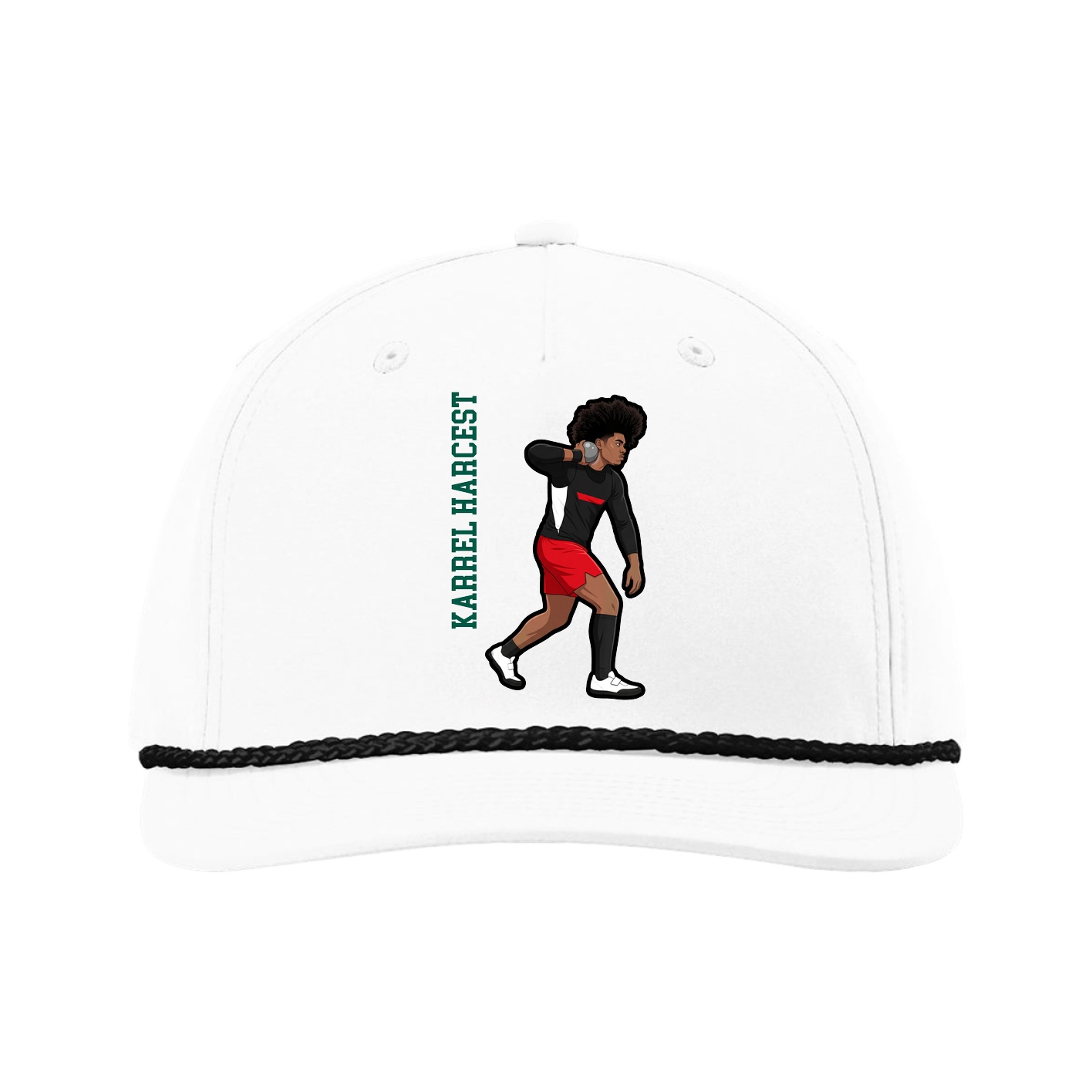 Five-Panel Classic Rope Cap — Name Vertical in White
