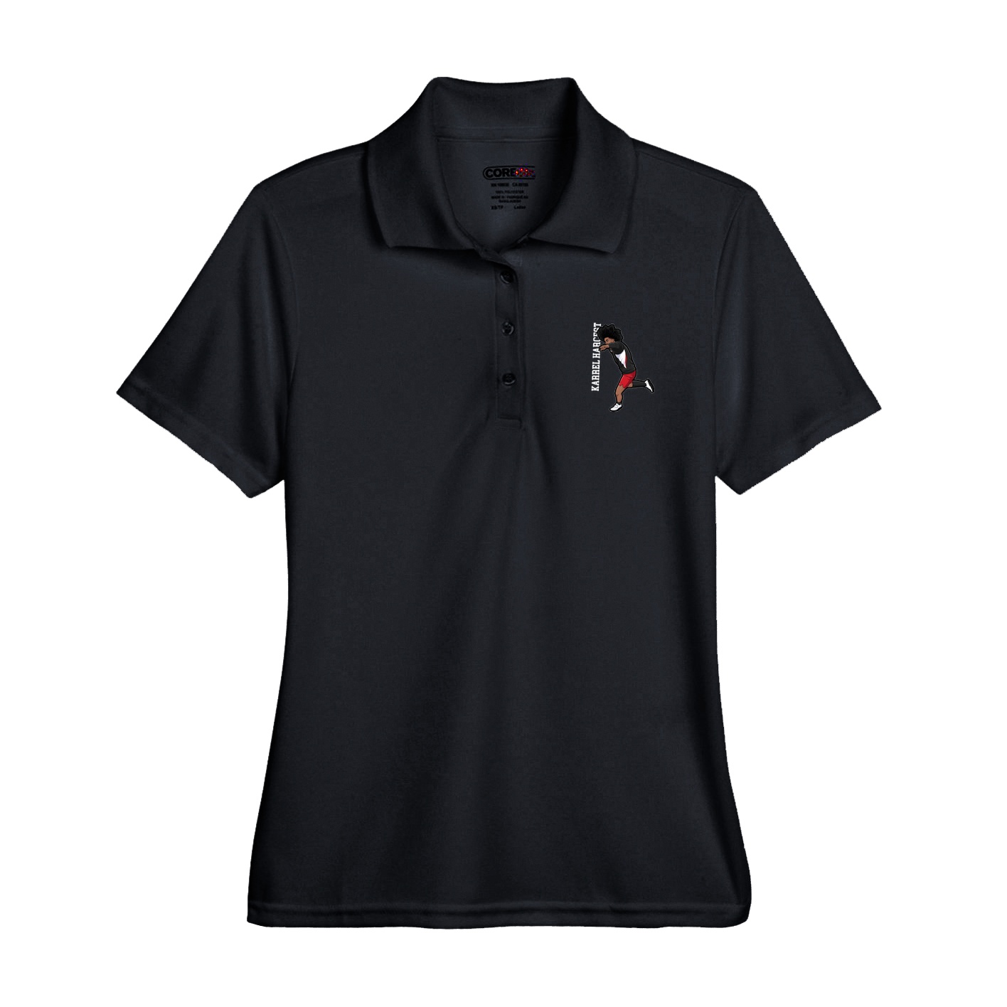 Womens Performance Polo — Name Vertical in Black