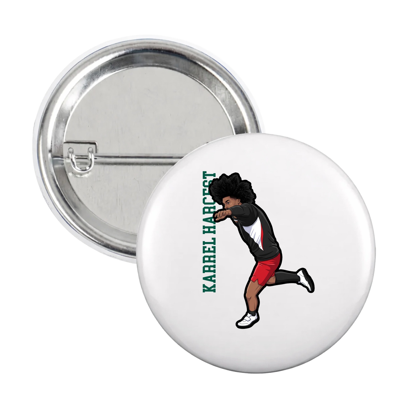 Game Day Button — Name Vertical in White
