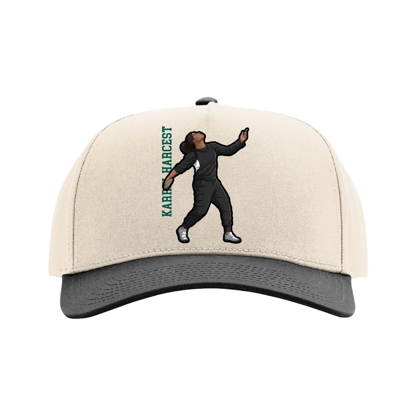 Full Fabric Five-Panel Champ Cap — Name Vertical in Cream/Black