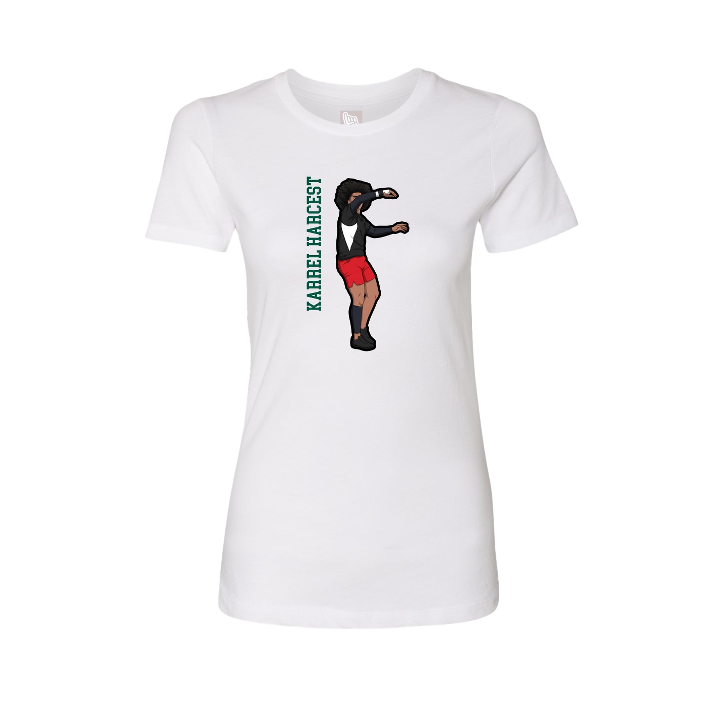 Womens Tee — Name Vertical in White