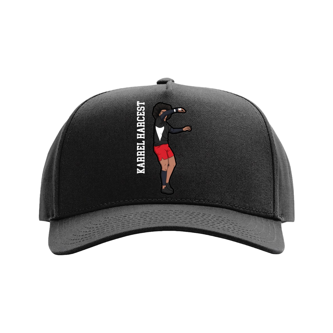 Full Fabric Five-Panel Champ Cap — Name Vertical in Black