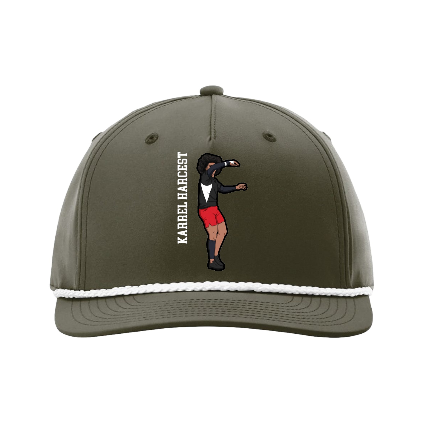 Five-Panel Classic Rope Cap — Name Vertical in Green
