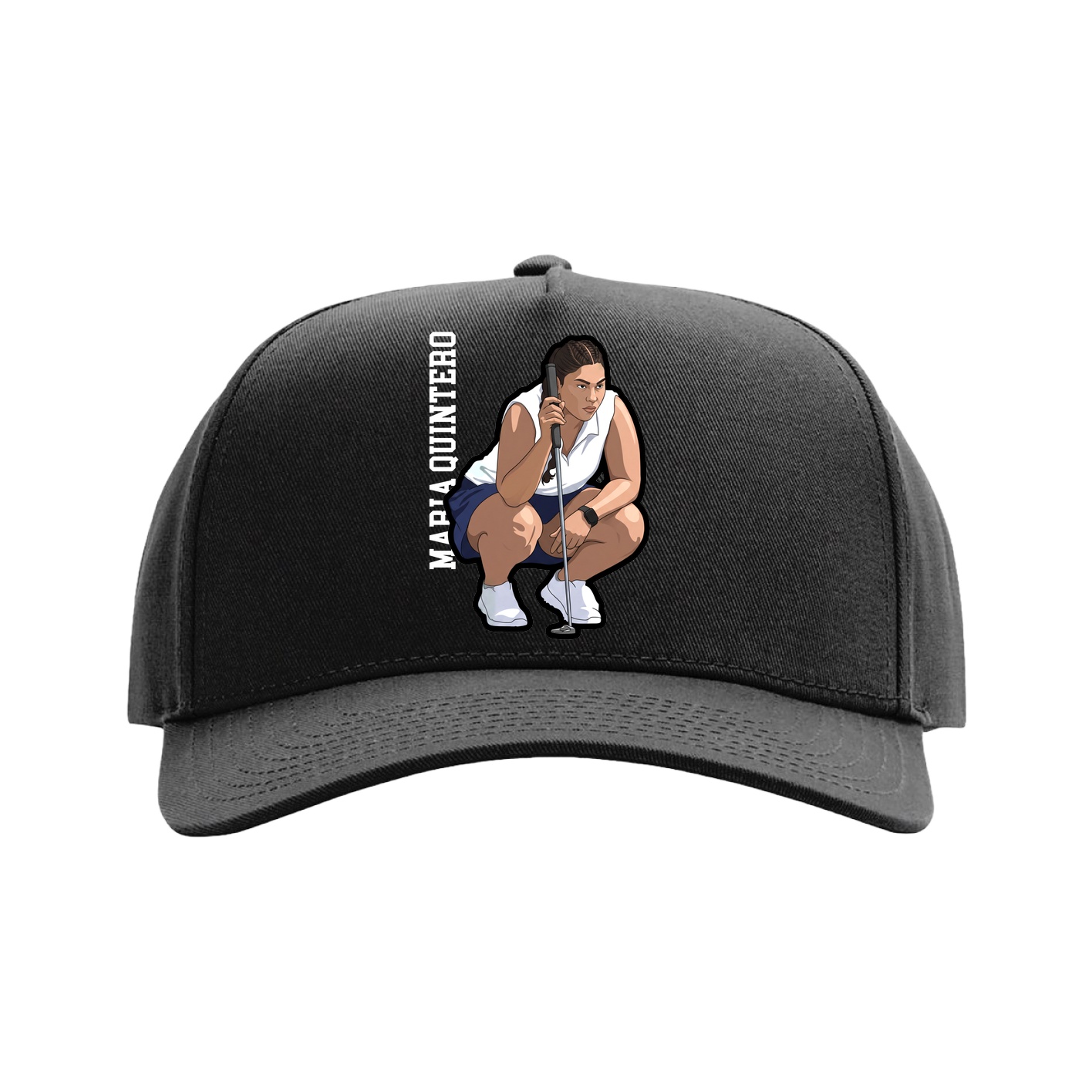 Full Fabric Five-Panel Champ Cap — Name Vertical in Black