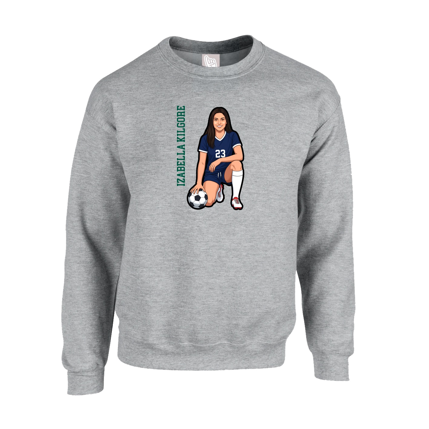 Fleece Crew — Name Vertical in Grey