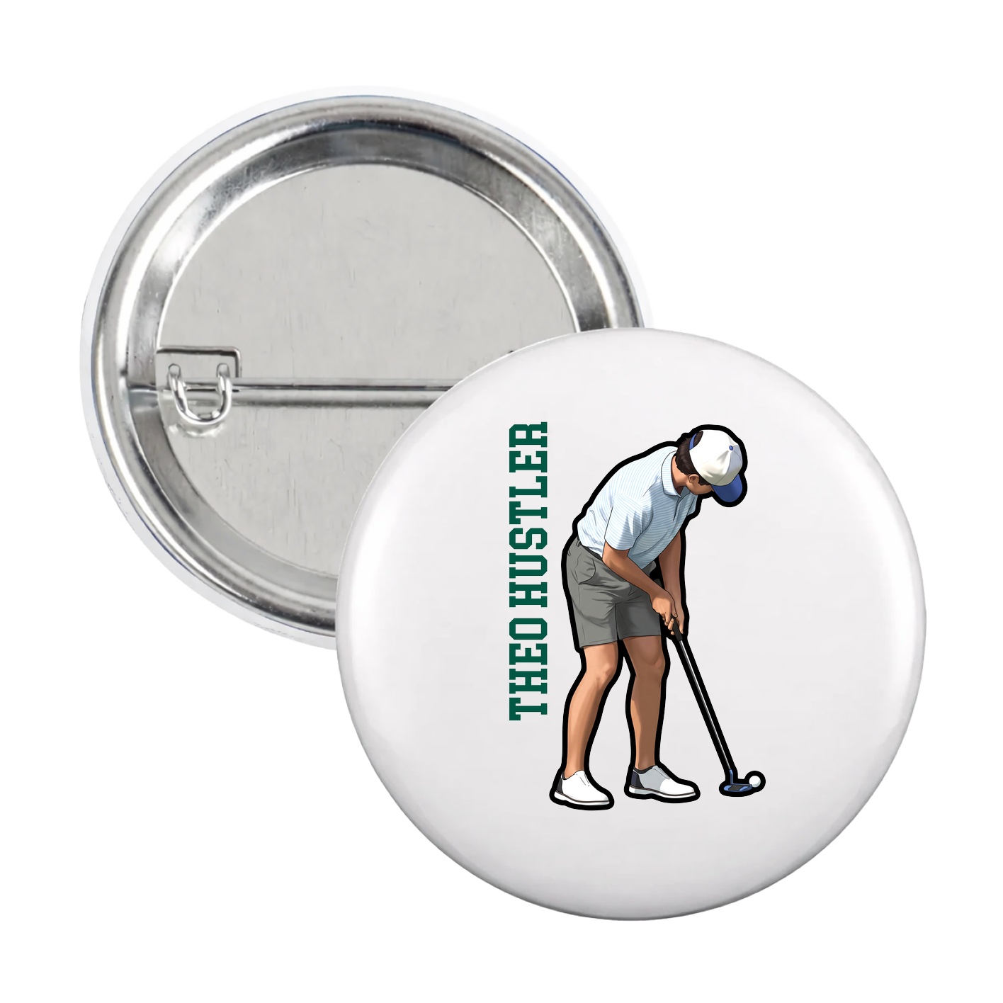 Game Day Button — Name Vertical in White