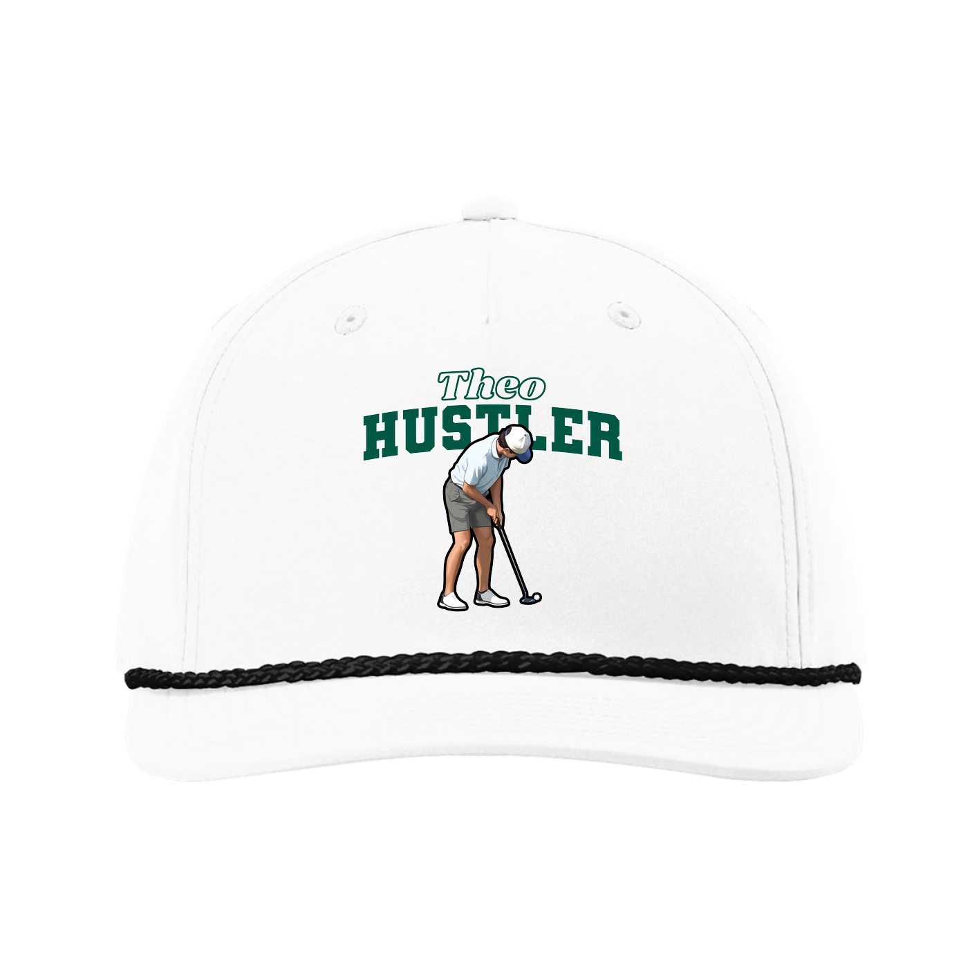 Five-Panel Classic Rope Cap — Name Arch in White