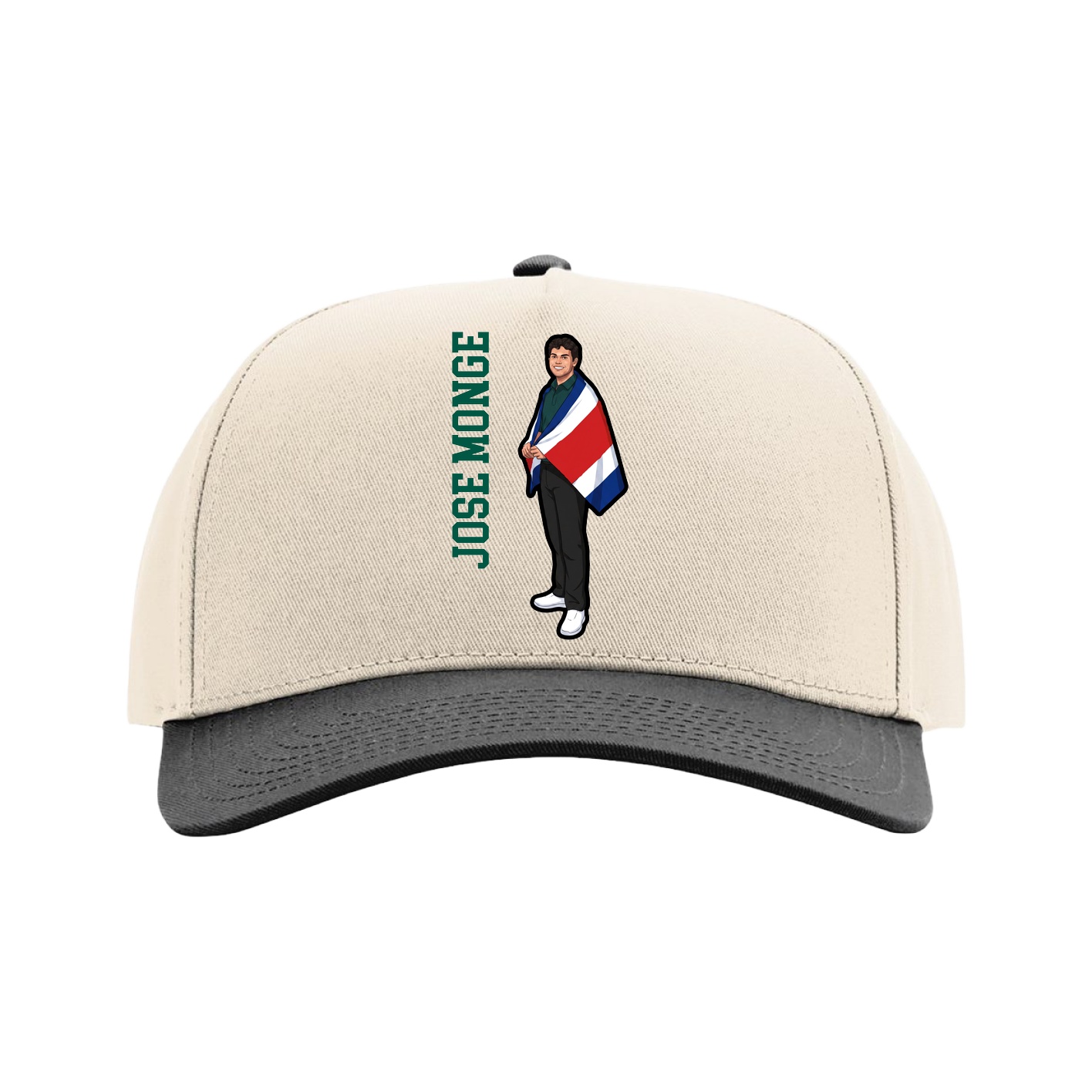 Full Fabric Five-Panel Champ Cap — Name Vertical in Cream/Black