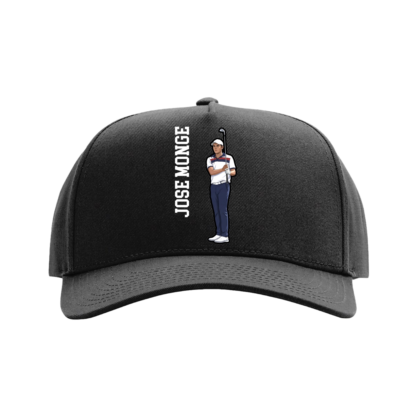 Full Fabric Five-Panel Champ Cap — Name Vertical in Black