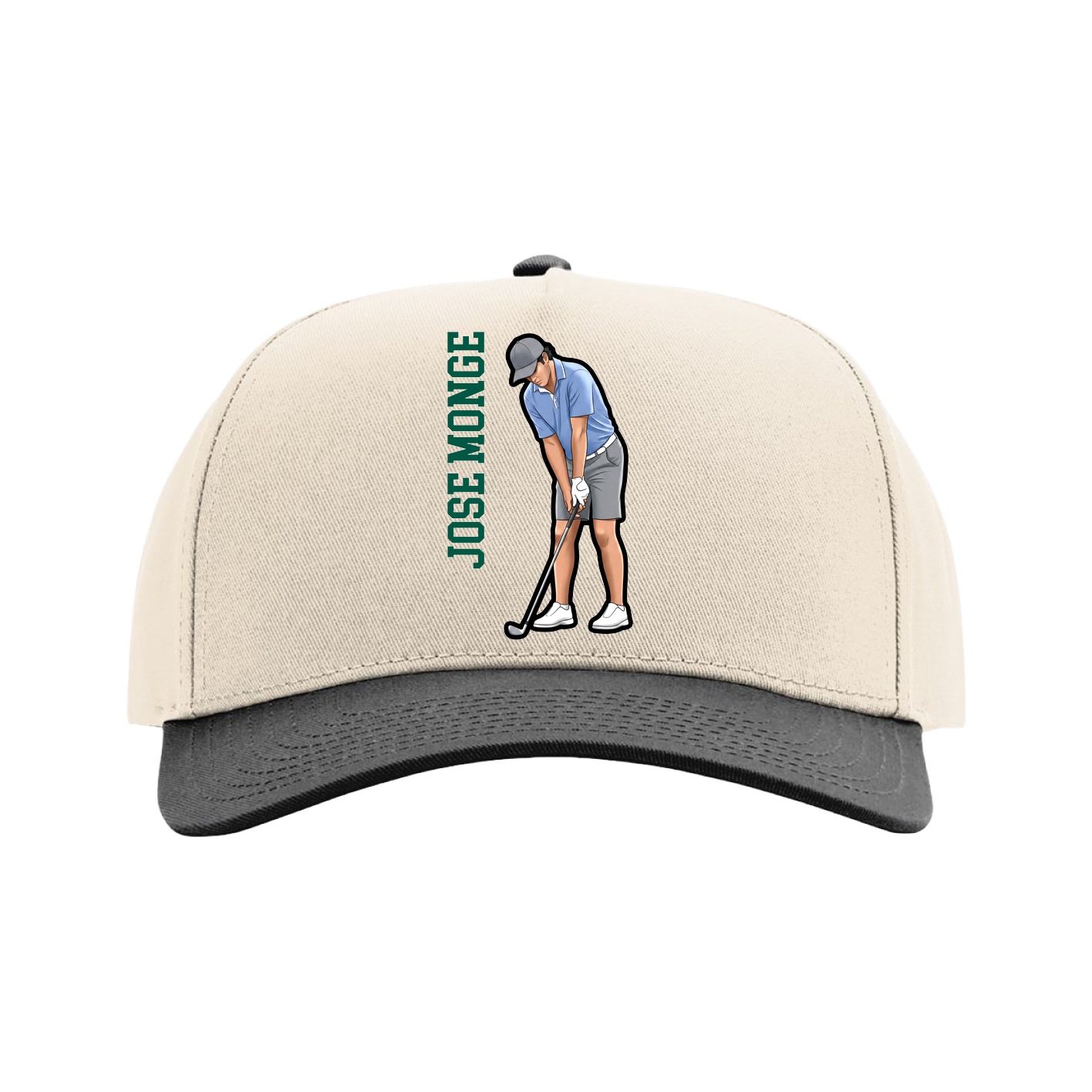 Full Fabric Five-Panel Champ Cap — Name Vertical in Cream/Black