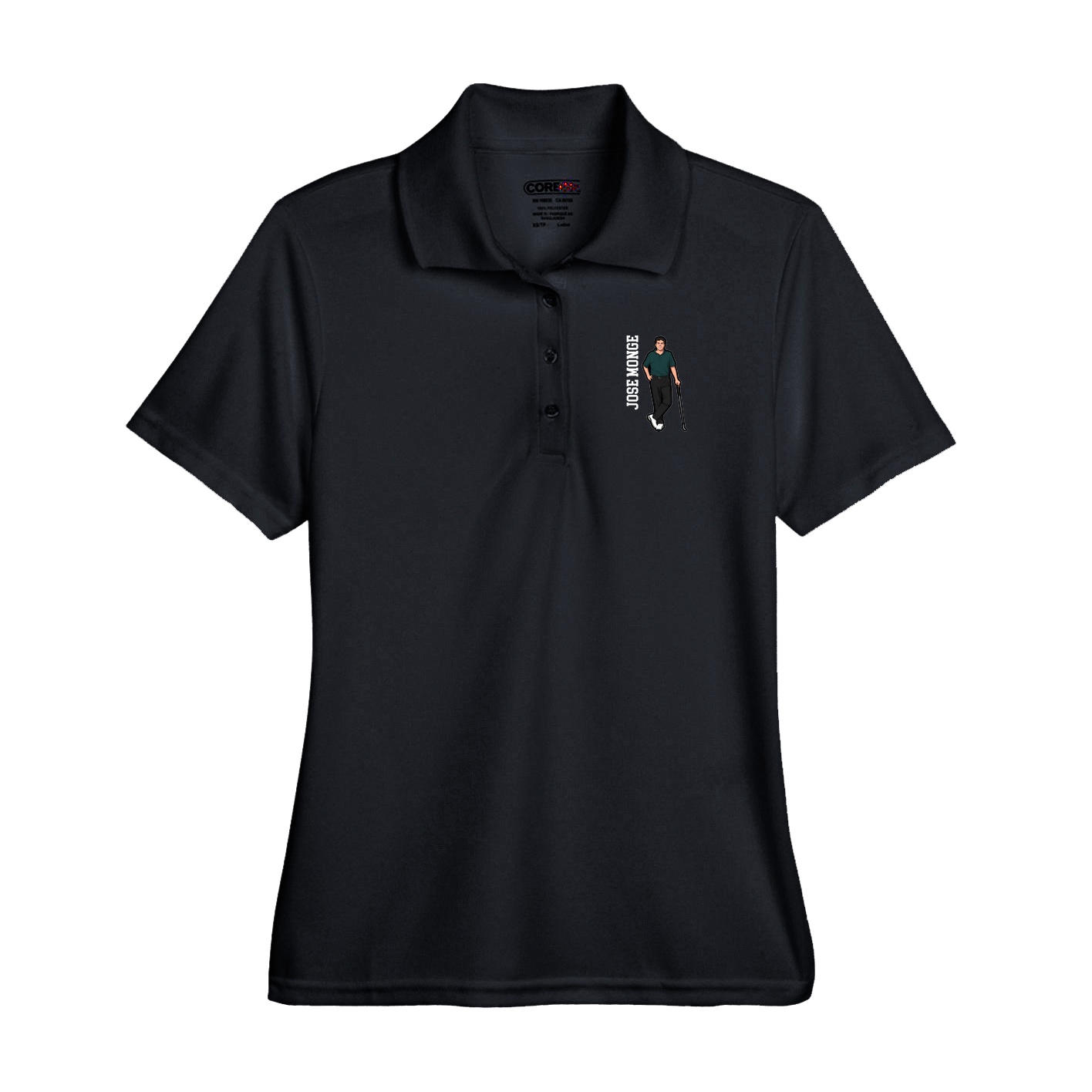 Performance Polo — Name Vertical in Black