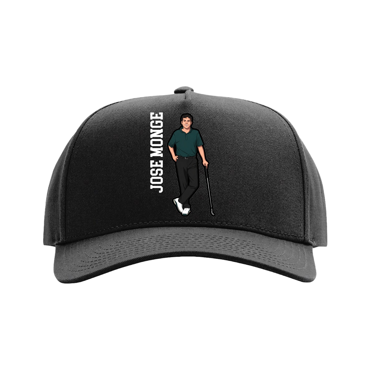 Full Fabric Five-Panel Champ Cap — Name Vertical in Black
